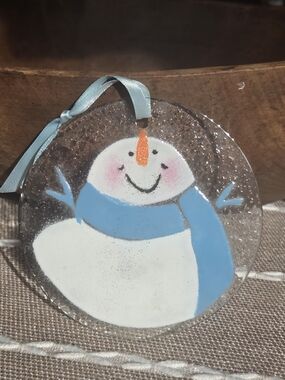 FOLIO Hand Painted Glass Snowman Sun Catcher